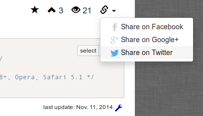 Social share buttons used on codecook.io