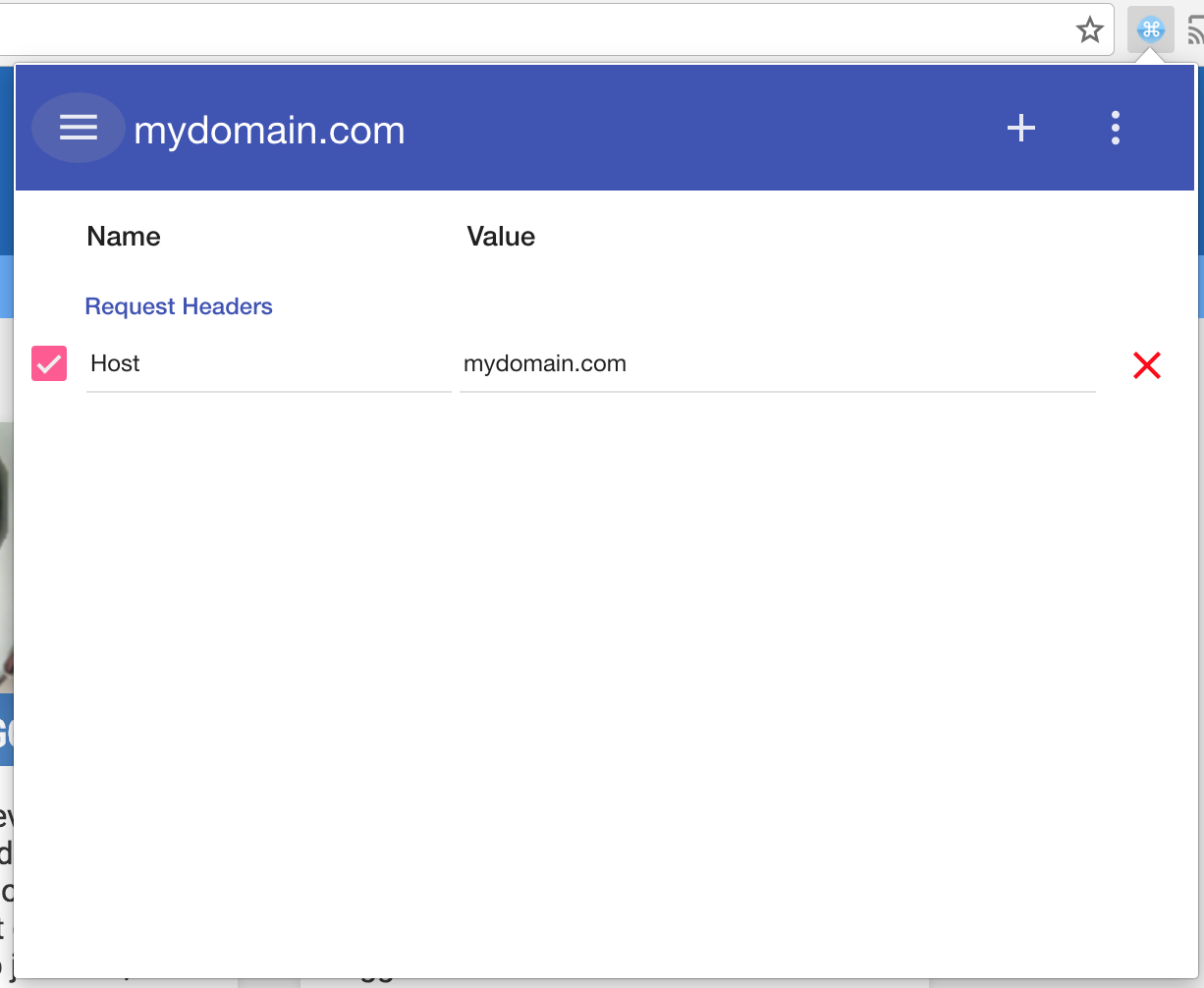 Host header set to myproject.com using ModHeader Chrome plugin