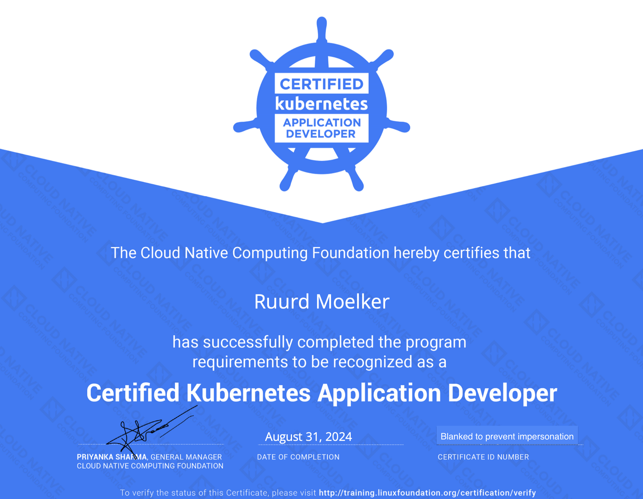 Authors Kubernetes Certified Application Developer certificate