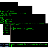 Screenshot of Bash plugin that inserts code snippets directly into the terminal.