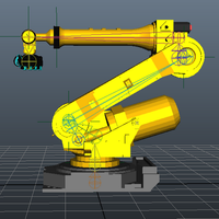 Side view of 5 DOF robotic arm with mesh and skeleton overlay.